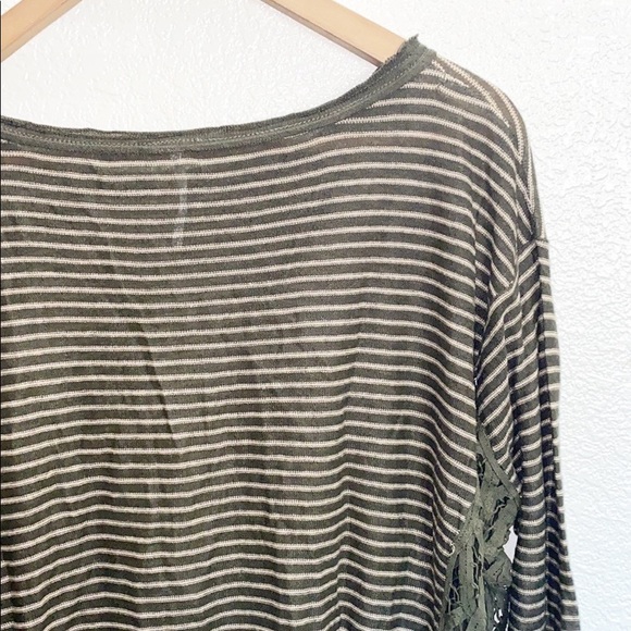 Free People Olive Green Striped Lace Side Top - Picture 10 of 10